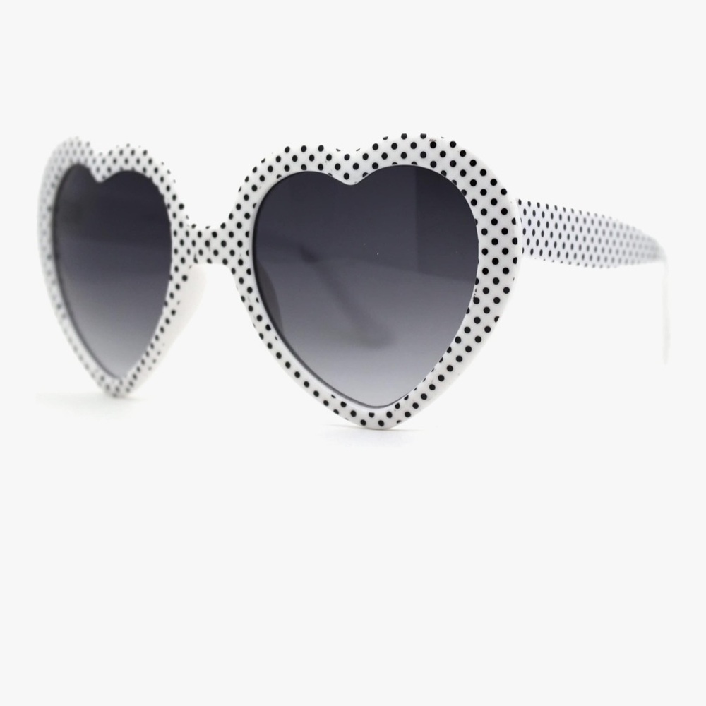 🆕 White Polka Dot Heart Sunglasses - Women Accessories - Picture 2 of 4